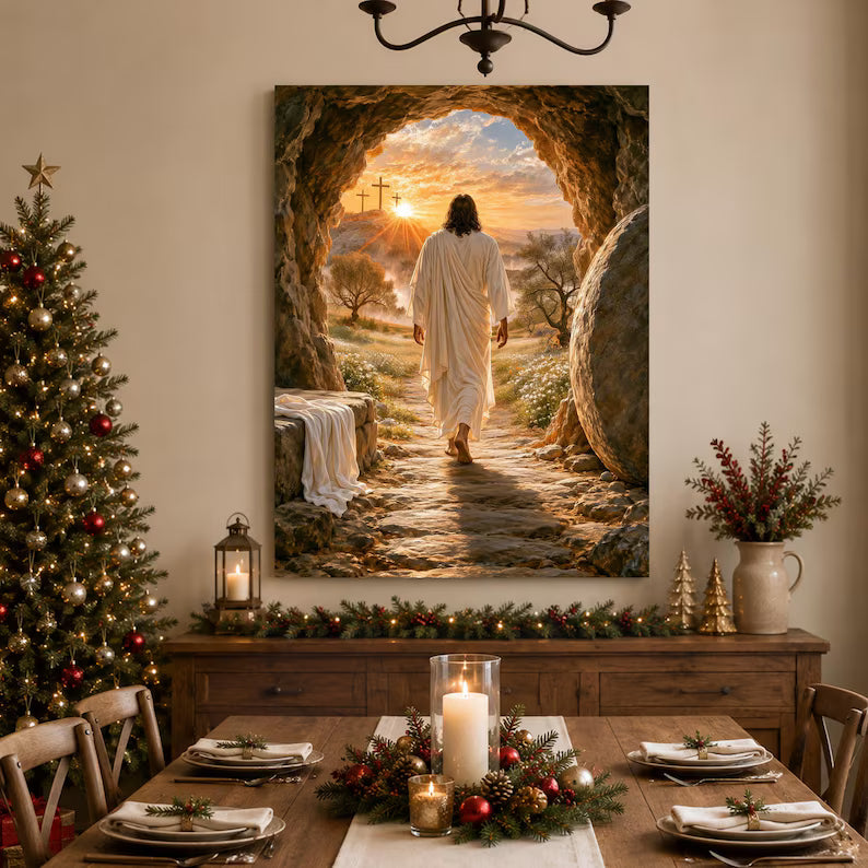 Risen Jesus Canvas, Empty Tomb Wall Art, Resurrection of Christ, Easter Christian Decor, Religious Wall Art