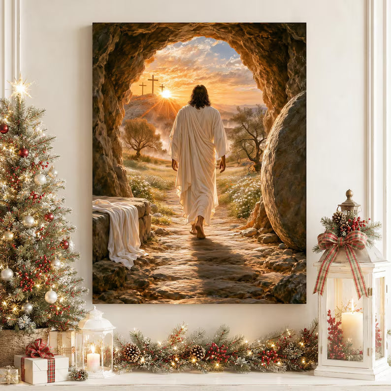 Risen Jesus Canvas, Empty Tomb Wall Art, Resurrection of Christ, Easter Christian Decor, Religious Wall Art
