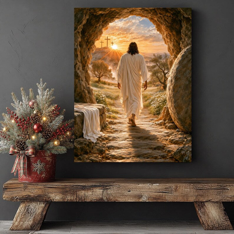 Risen Jesus Canvas, Empty Tomb Wall Art, Resurrection of Christ, Easter Christian Decor, Religious Wall Art