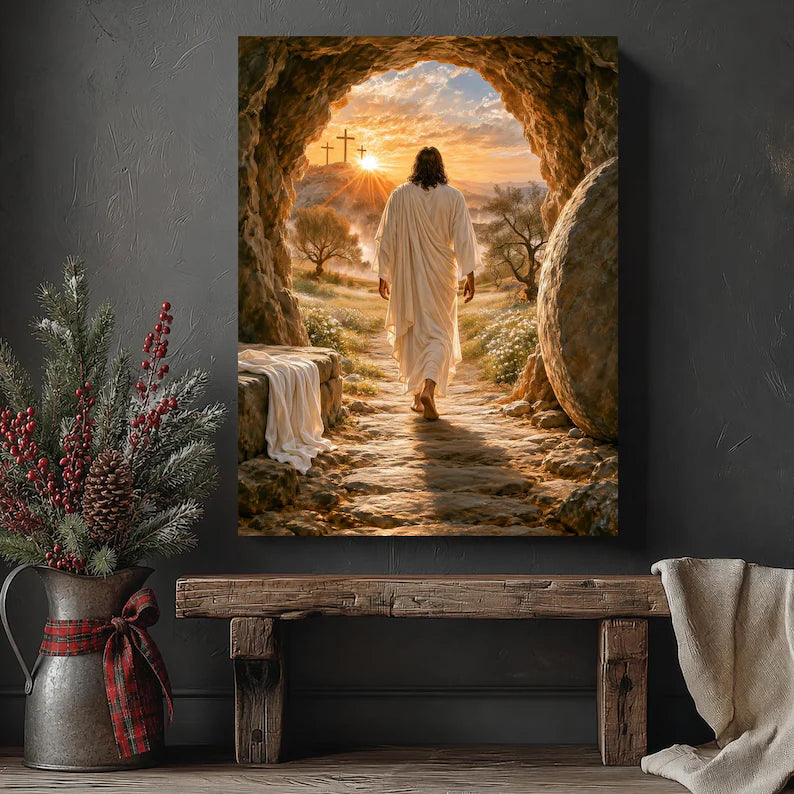 Risen Jesus Canvas, Empty Tomb Wall Art, Resurrection of Christ, Easter Christian Decor, Religious Wall Art