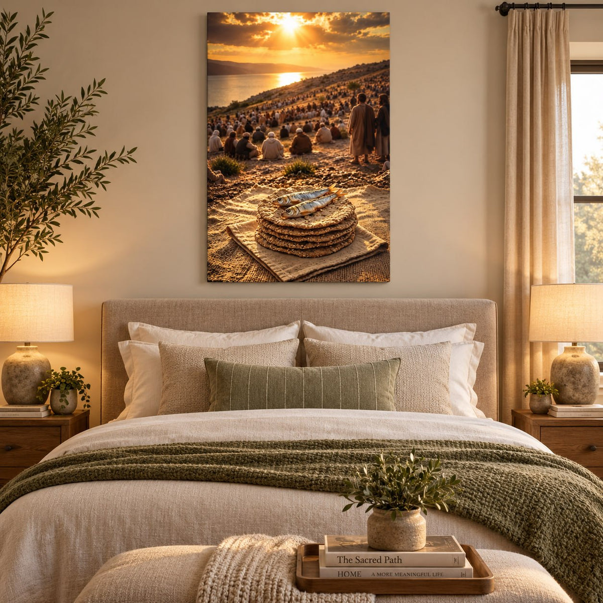 Five Loaves and Two Fish Canvas Wall Art – Biblical Miracle, Christian Home Decor