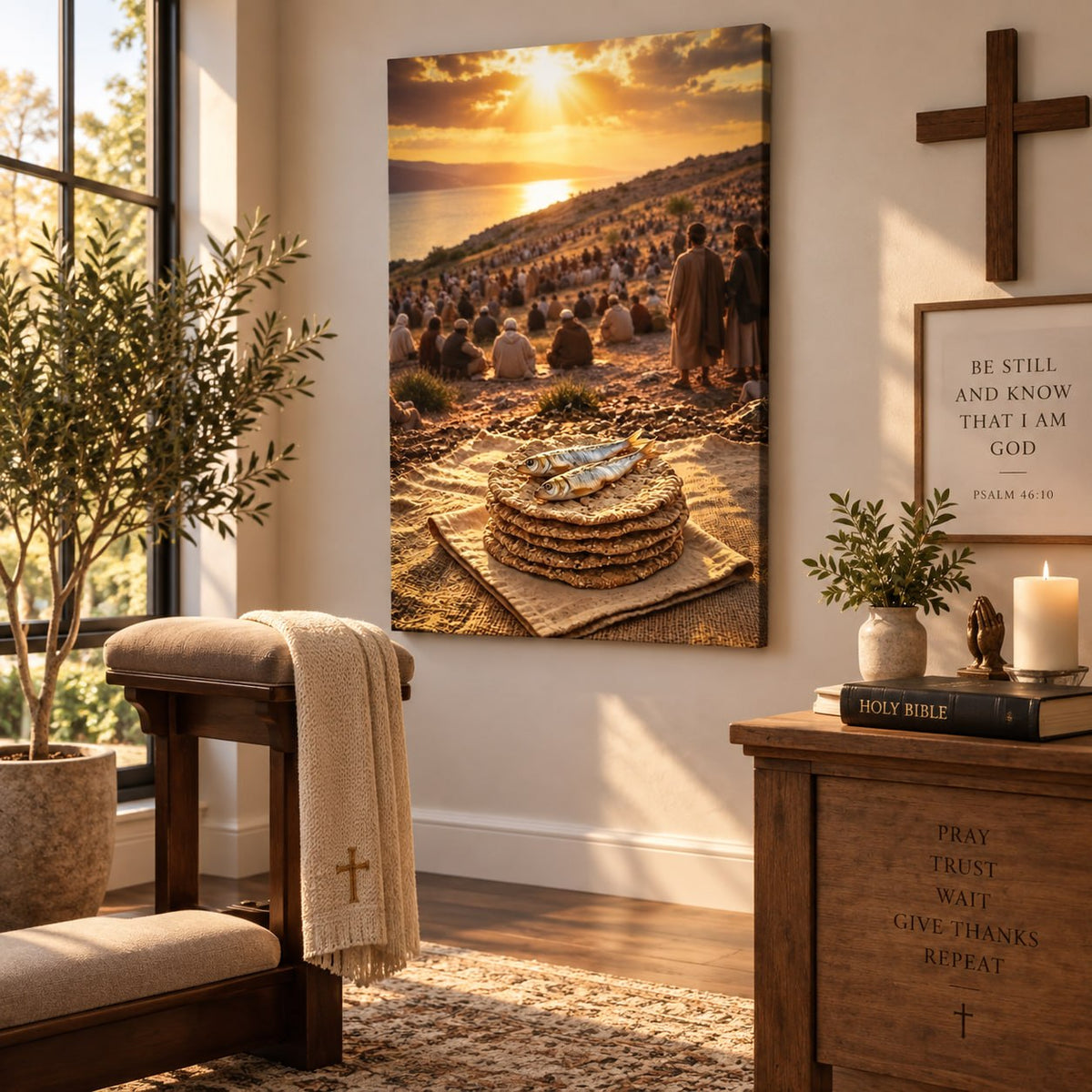 Five Loaves and Two Fish Canvas Wall Art – Biblical Miracle, Christian Home Decor