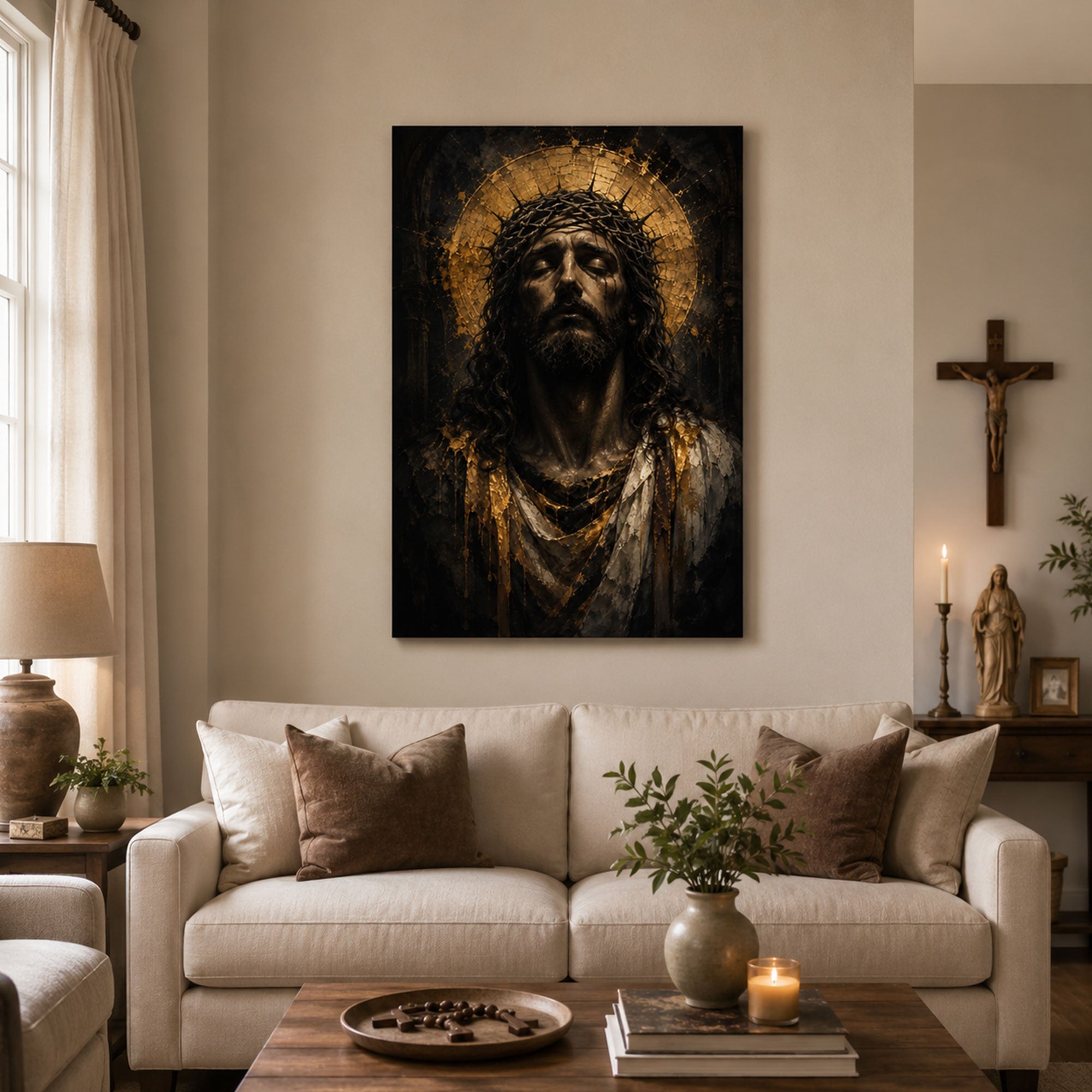 Sacred Jesus Portrait Canvas Print, Christian Faith Wall Decor